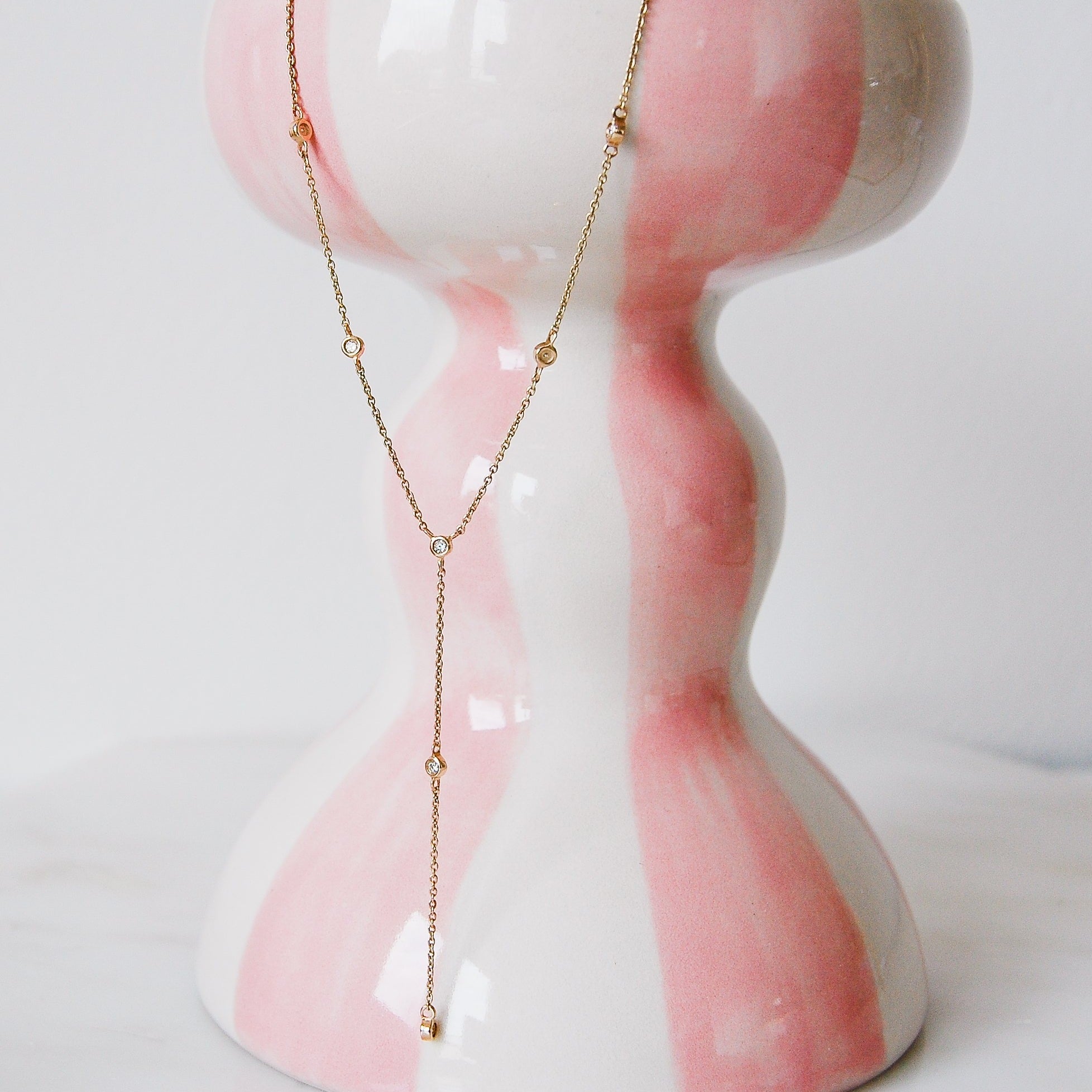 Diamond Station Lariat Necklace 9k Gold