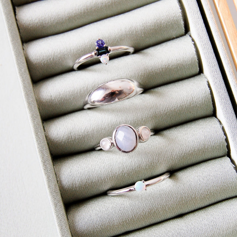 Blue Topaz, Tanzanite & Opal Ring Sterling Silver