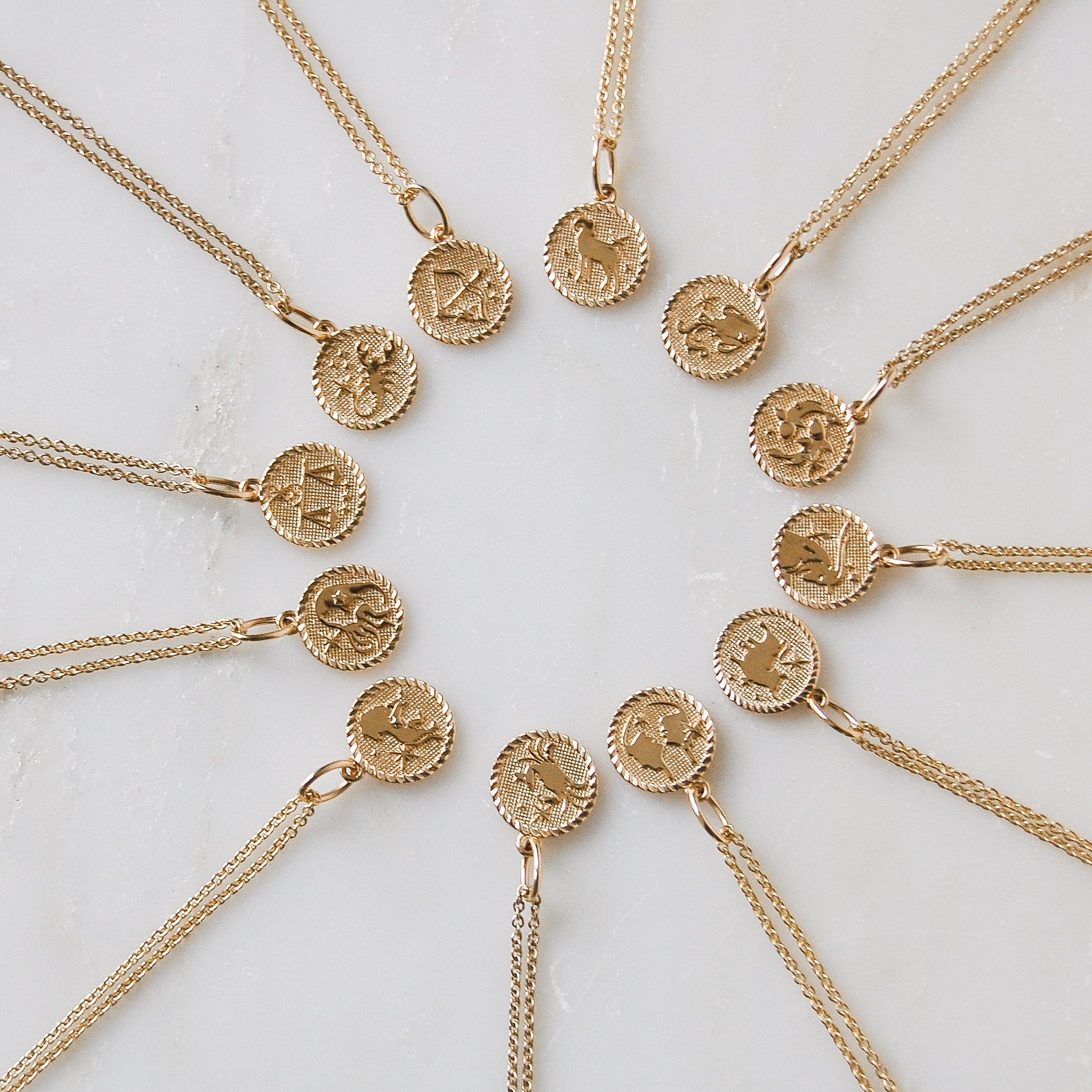 Zodiac Coin Pendant 9k Gold