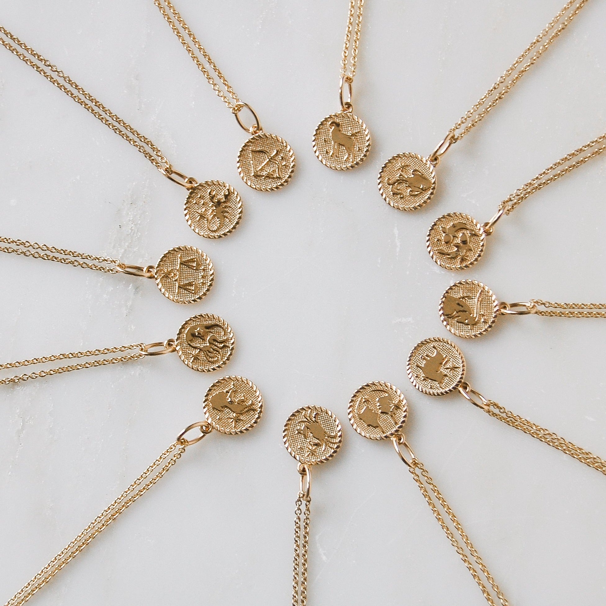 Zodiac Coin Necklace 9k Gold