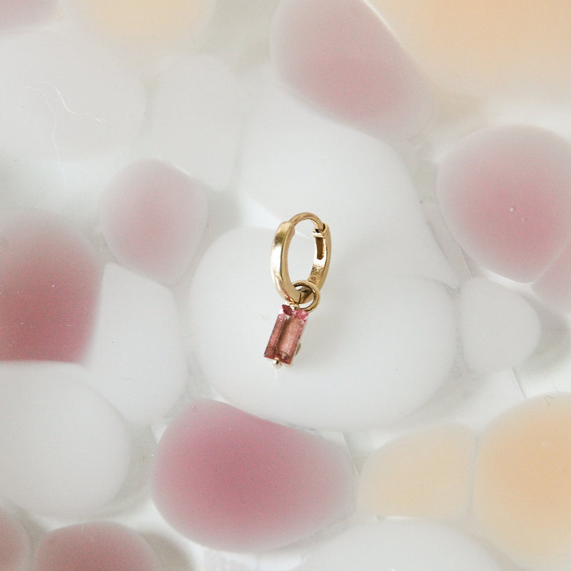 Pink Tourmaline Baguette Hoop Earrings 9k Gold