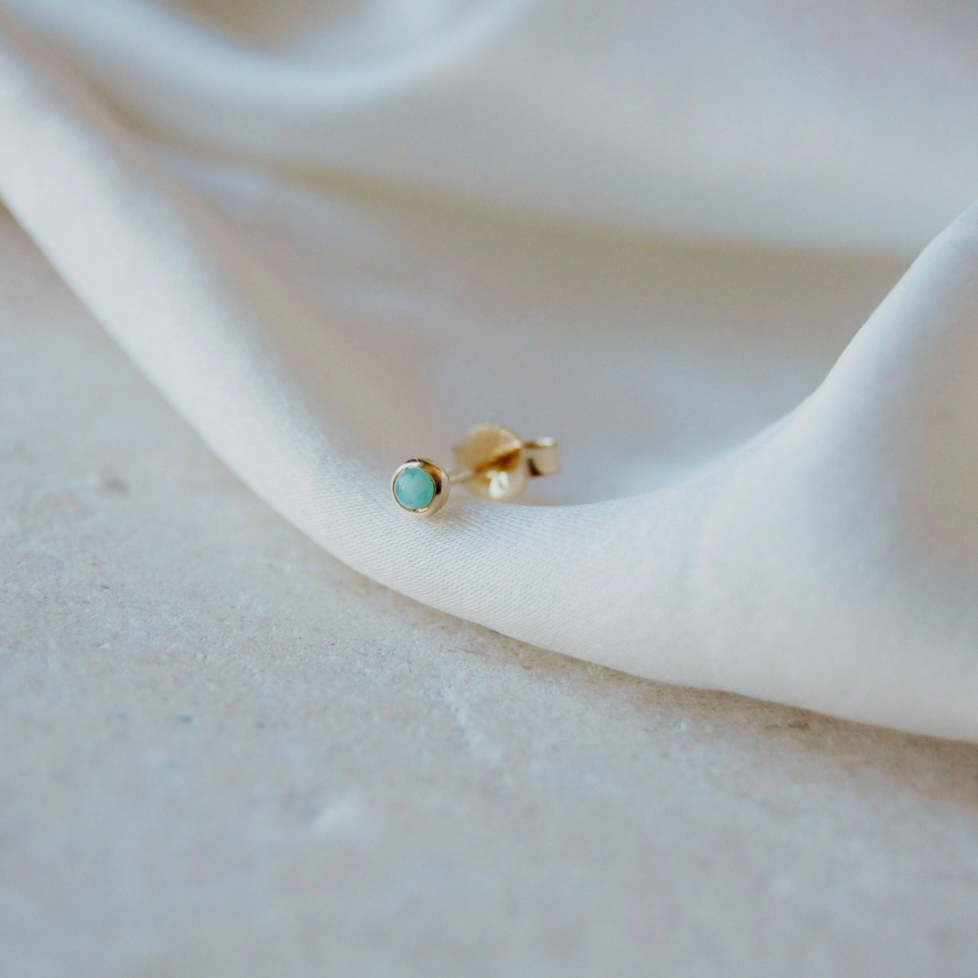 Bezel Amazonite Stud Earring 9k Gold