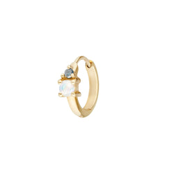 Blue Diamond & Moonstone Huggie Hoop Earring 9k Gold