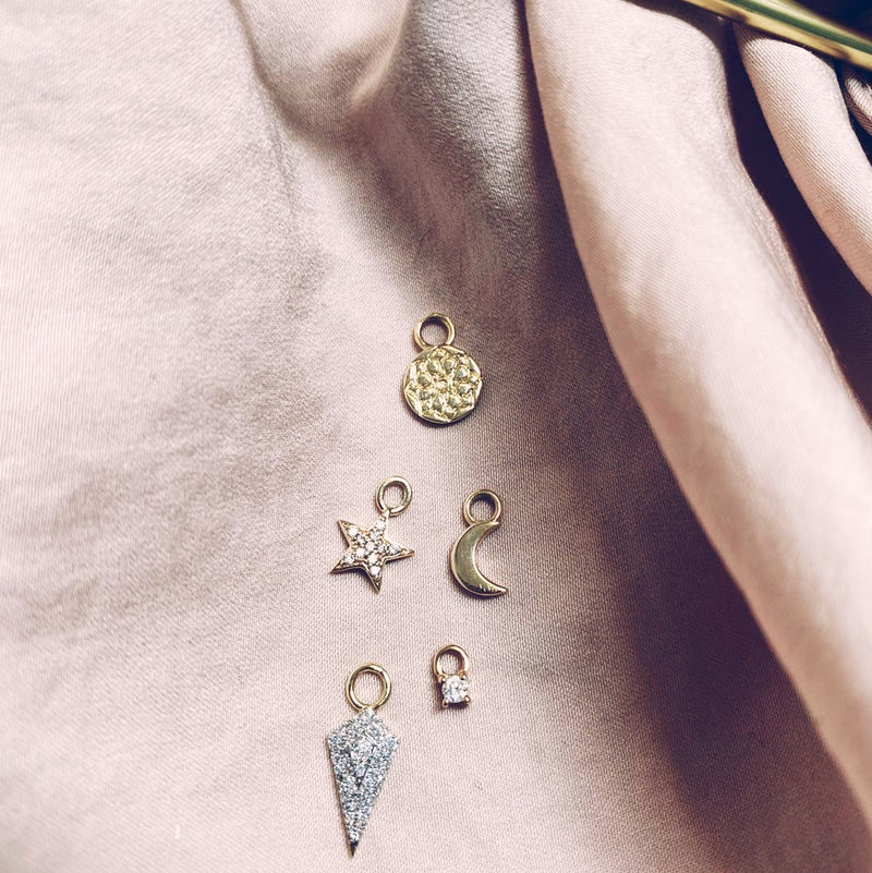 image of various earring charms including diamond rhombus earring charm in 9k gold