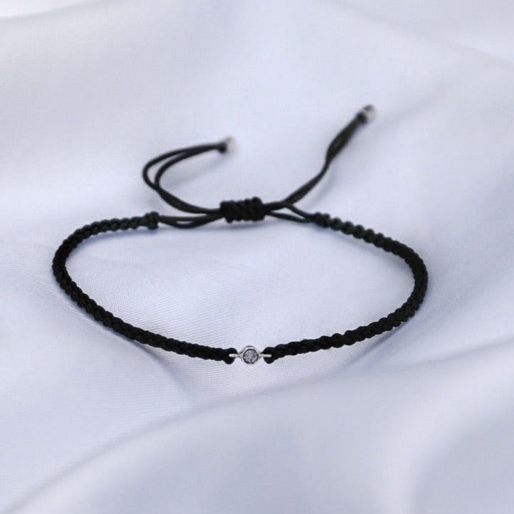 Diamond Solitaire Friendship Bracelet Black Sterling Silver