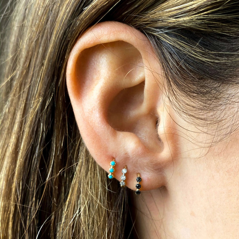 Mini Turquoise Trilogy Huggie Hoop Earring 9k Gold