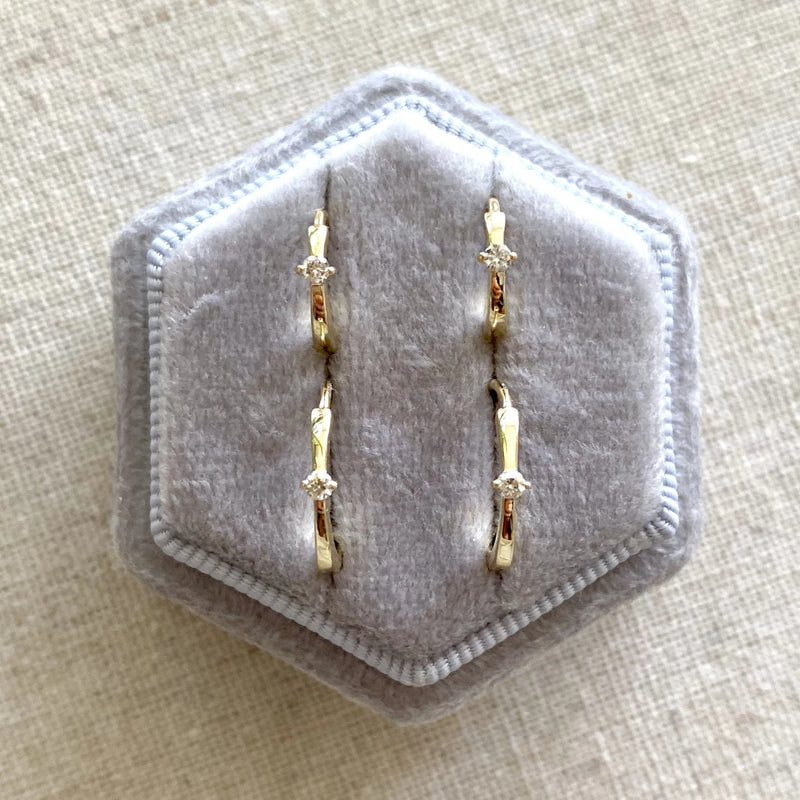 Mini Diamond Solitaire Huggie Hoop Earring 9K Gold
