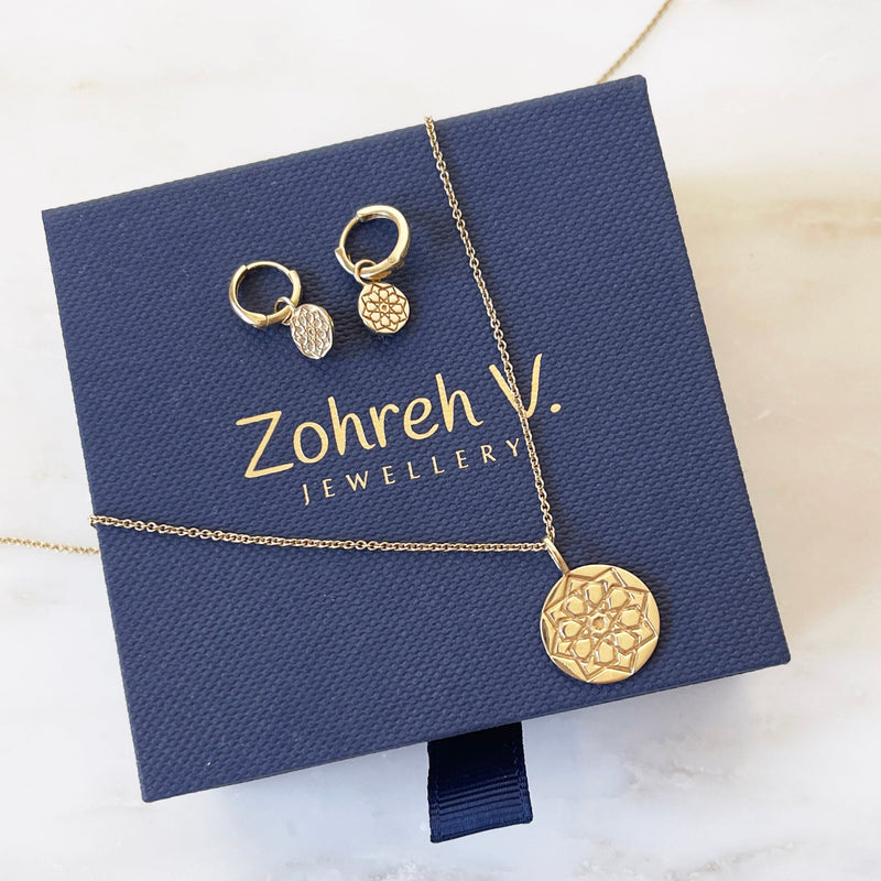Zohreh Coin Charm Hoop Earrings 9k Gold