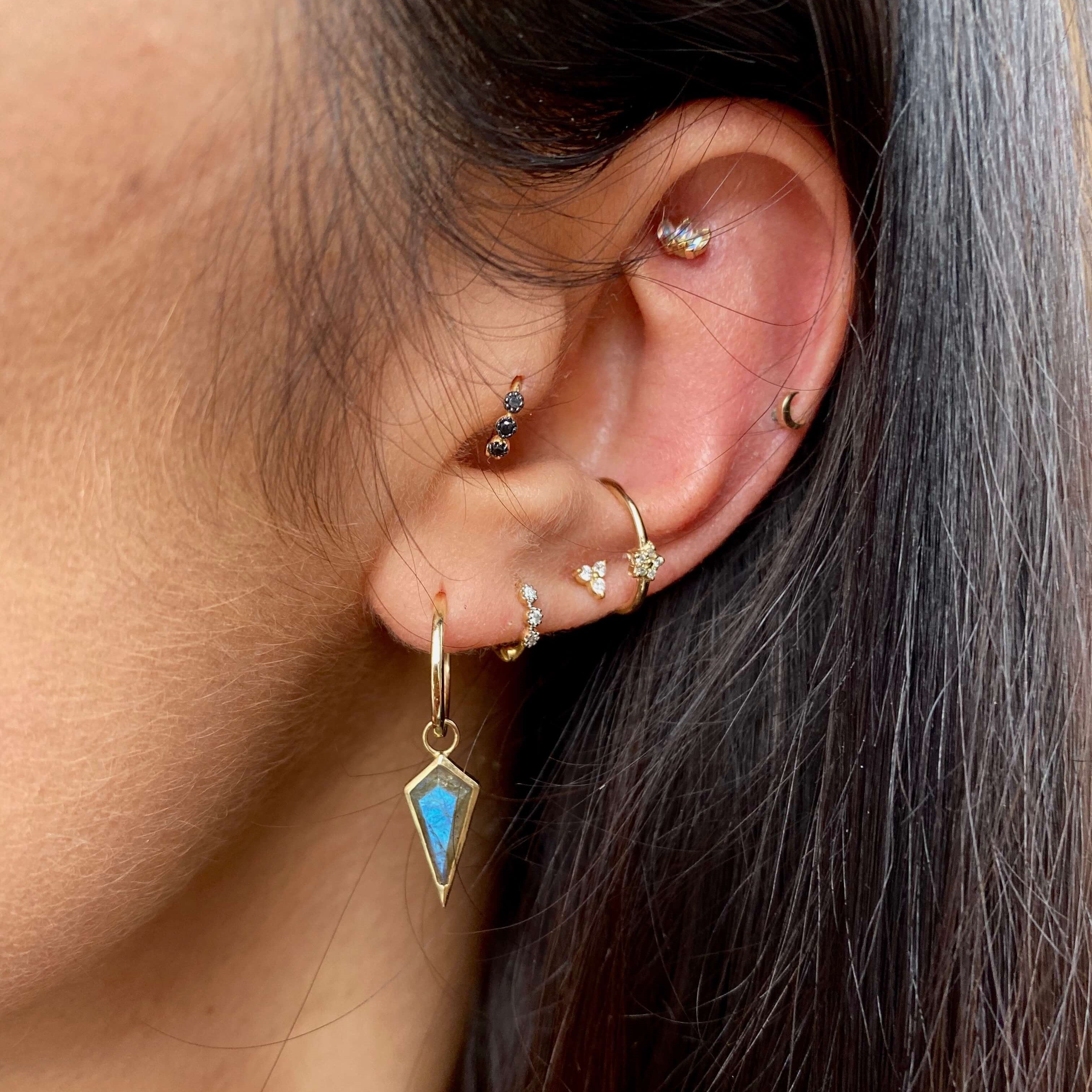 Labradorite Rhombus Hoop Earrings 9k Gold