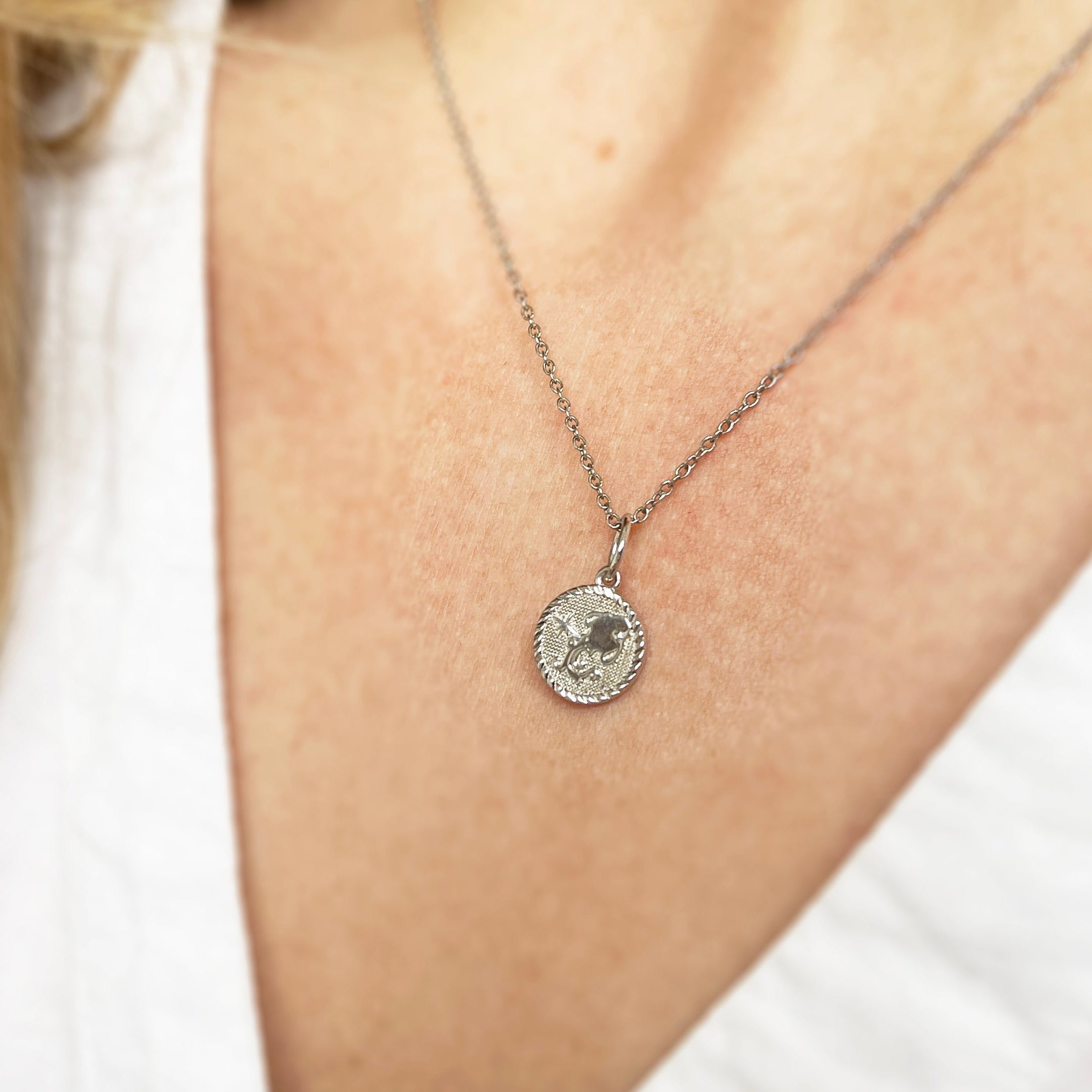 Zodiac Coin Necklace Sterling Silver