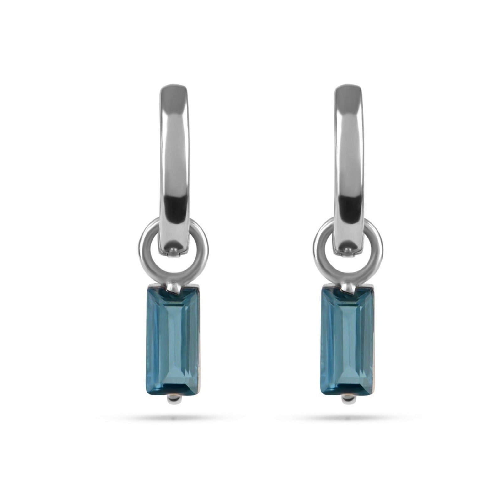 London Blue Topaz Baguette Hoop Earrings Sterling Silver