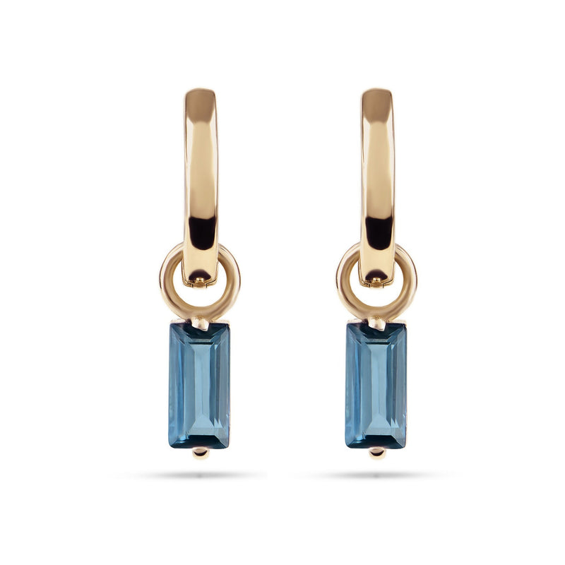 London Blue Topaz Baguette Hoop Earrings 9k Gold