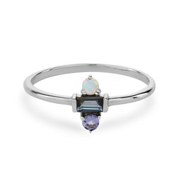 Blue Topaz, Tanzanite & Opal Ring Sterling Silver