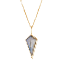 Labradorite Rhombus Necklace 9k Gold on white surface