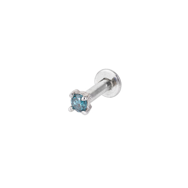Mini Blue Diamond Solitaire Flat Back Earring Sterling Silver