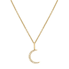 Mini Diamond Moon Necklace 9k Gold on white background