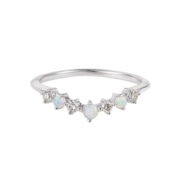 Opal & Diamond Wishbone Ring Sterling Silver