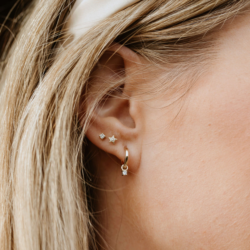 Diamond Charm Hoop Earrings 9k Gold