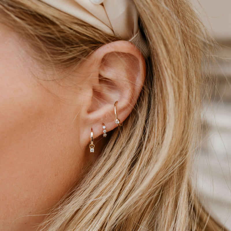 Diamond Charm Hoop Earrings 9k Gold