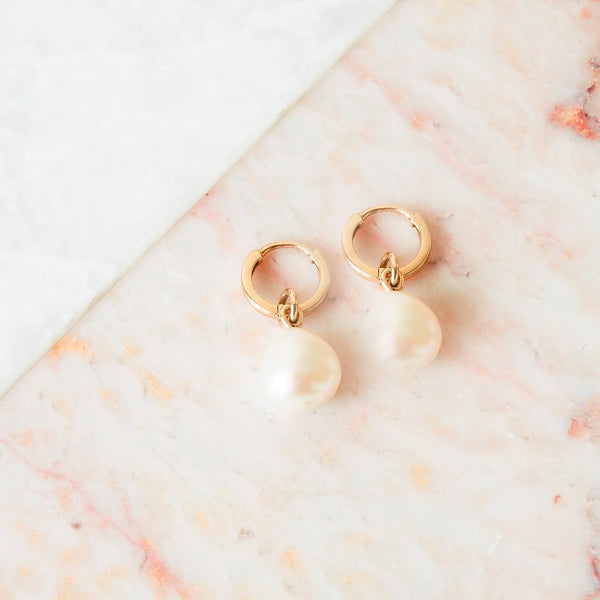 Baroque Pearl Hoop Earrings 9k Gold