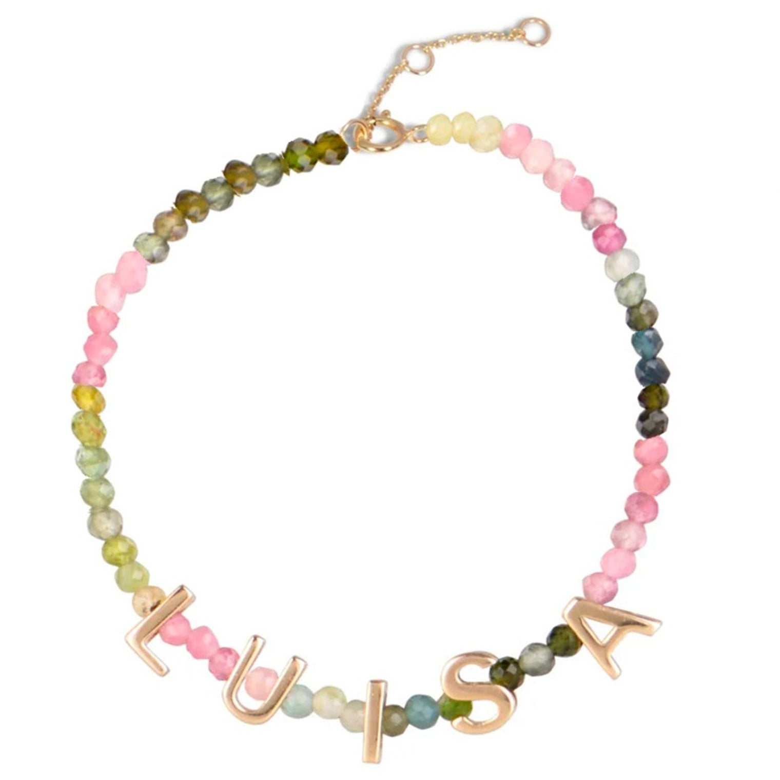 Personalised Semi-Precious Beaded Name Bracelet 9k Gold