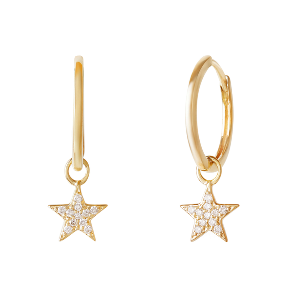 Celestial Diamond Star Hoop Earrings 9k Gold