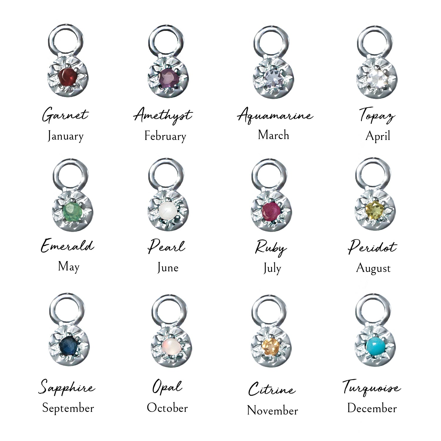 Birthstone Earring Charm Sterling Silver