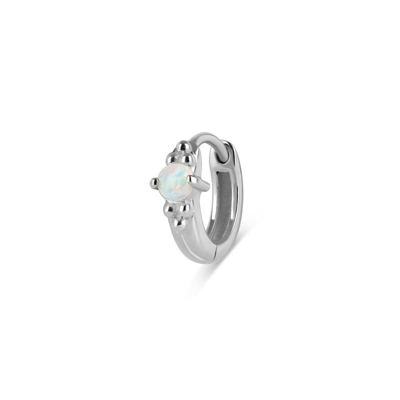 Opal Beaded Huggie Hoop Earring Sterling Silver