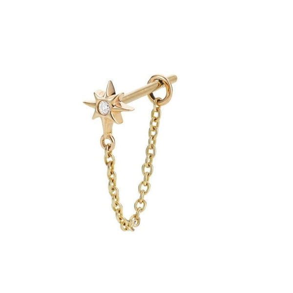Diamond North Star Stud Earring Chain 9k Gold