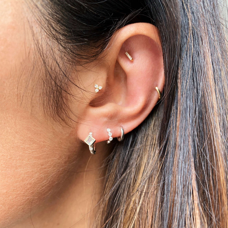Mini Diamond Trilogy Huggie Hoop Earring Sterling Silver