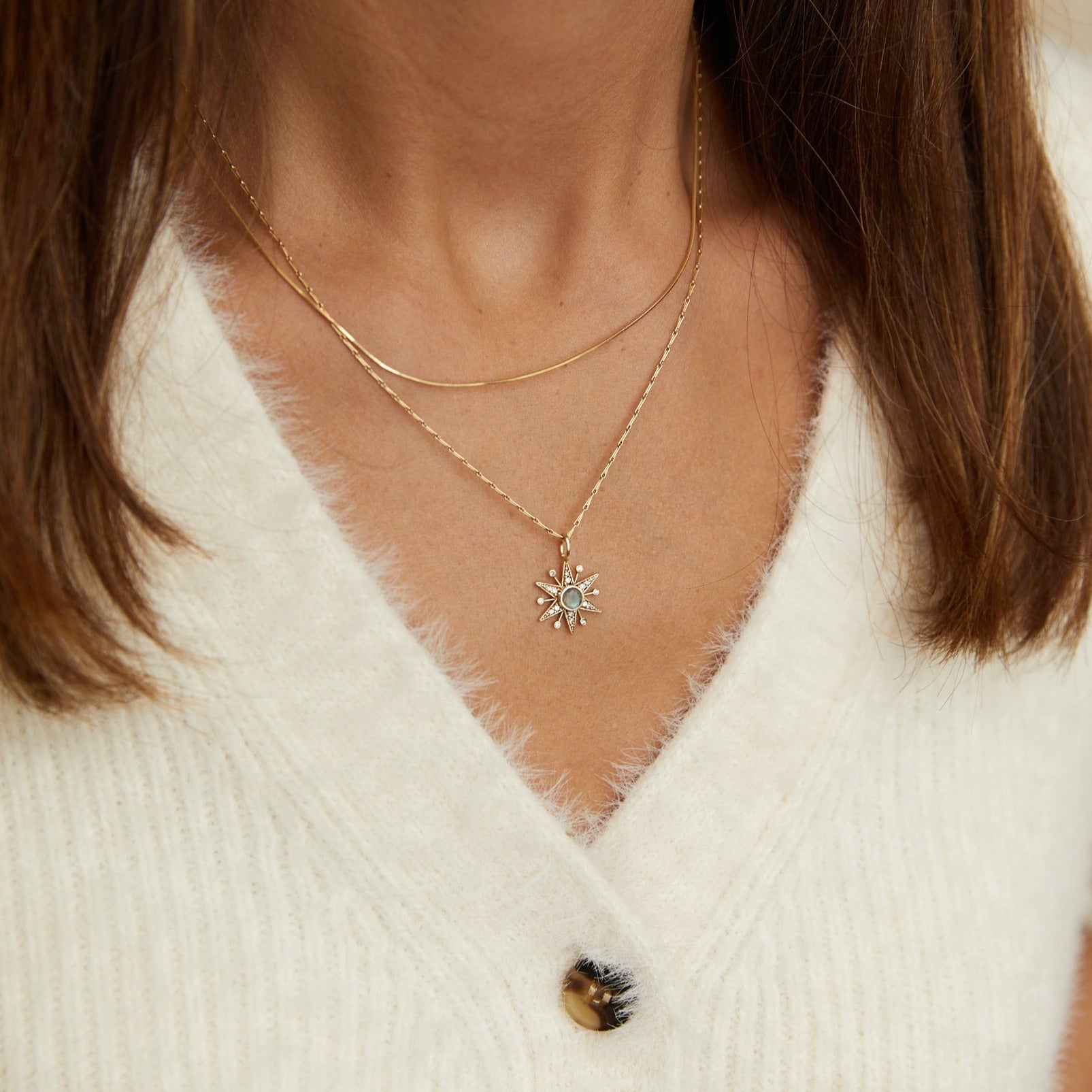 Limited Edition Diamond & Labradorite Star Pendant 9k Gold