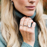 Moonstone & Diamond Hexagon Ring Sterling Silver