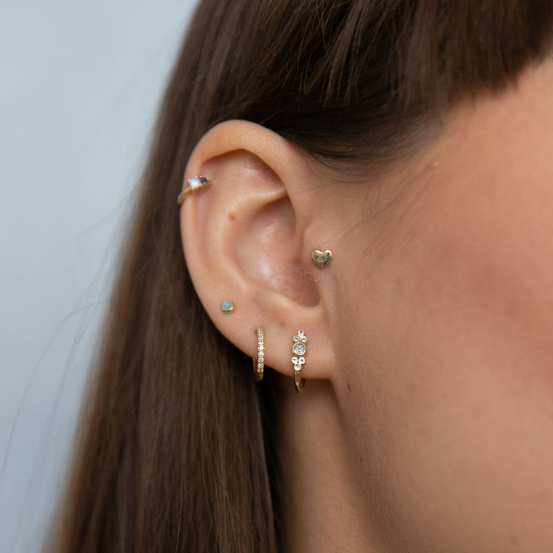 Blue Diamond & Moonstone Huggie Hoop Earring 9k Gold