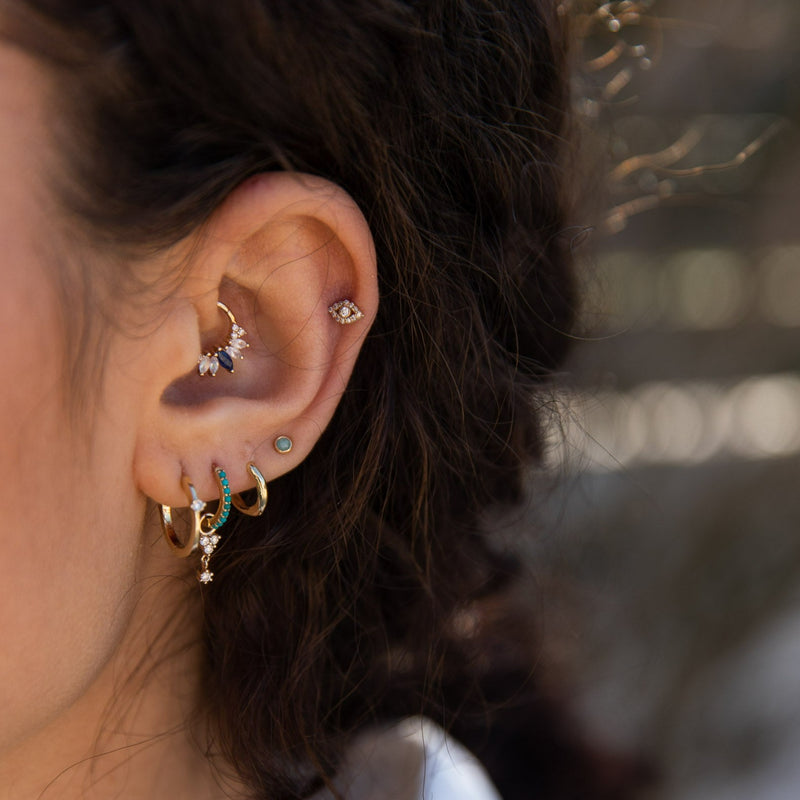 Bezel Amazonite Stud Earring 9k Gold