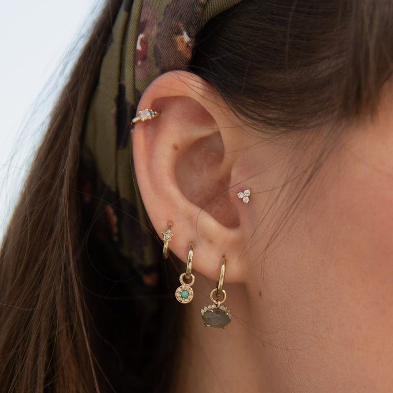 Blue Diamond & Moonstone Huggie Hoop Earring 9k Gold