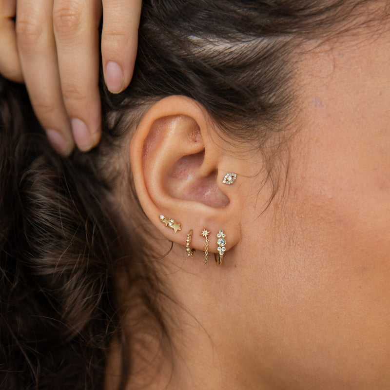 Diamond North Star Stud Earring Chain 9k Gold