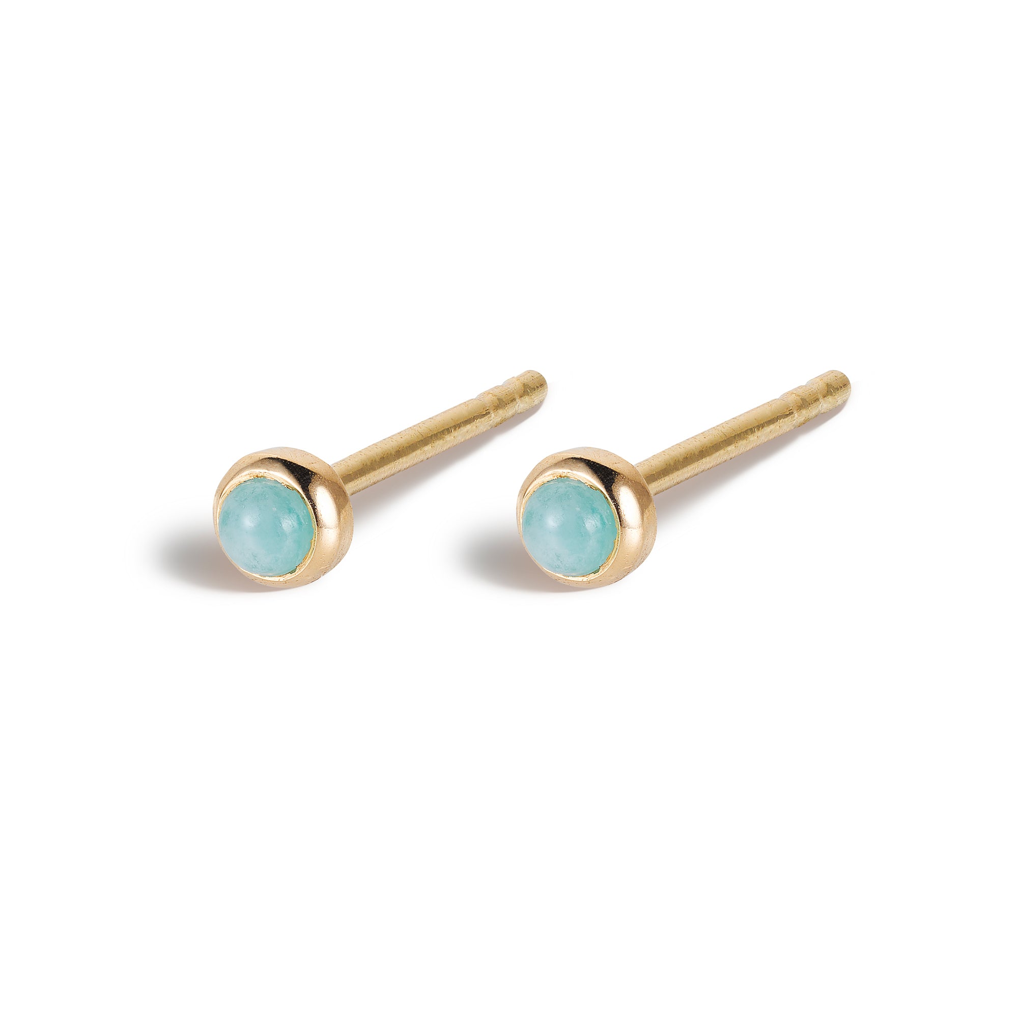 Bezel Amazonite Stud Earrings Pair 9k Gold