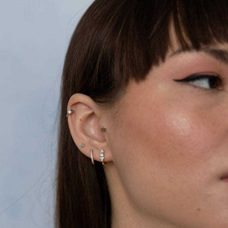 Bezel Amazonite Stud Earrings Pair 9k Gold