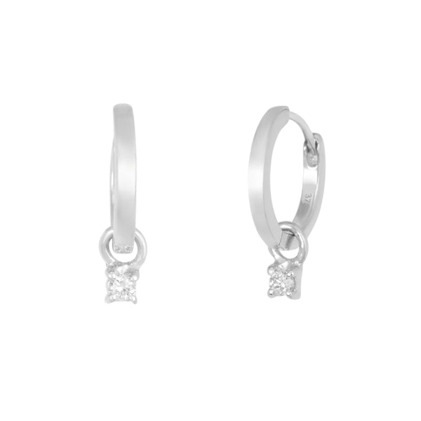 Diamond Charm Hoop Earrings 9k White Gold