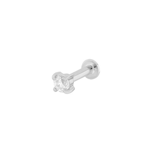Diamond Solitaire Flat Back Earring Sterling Silver