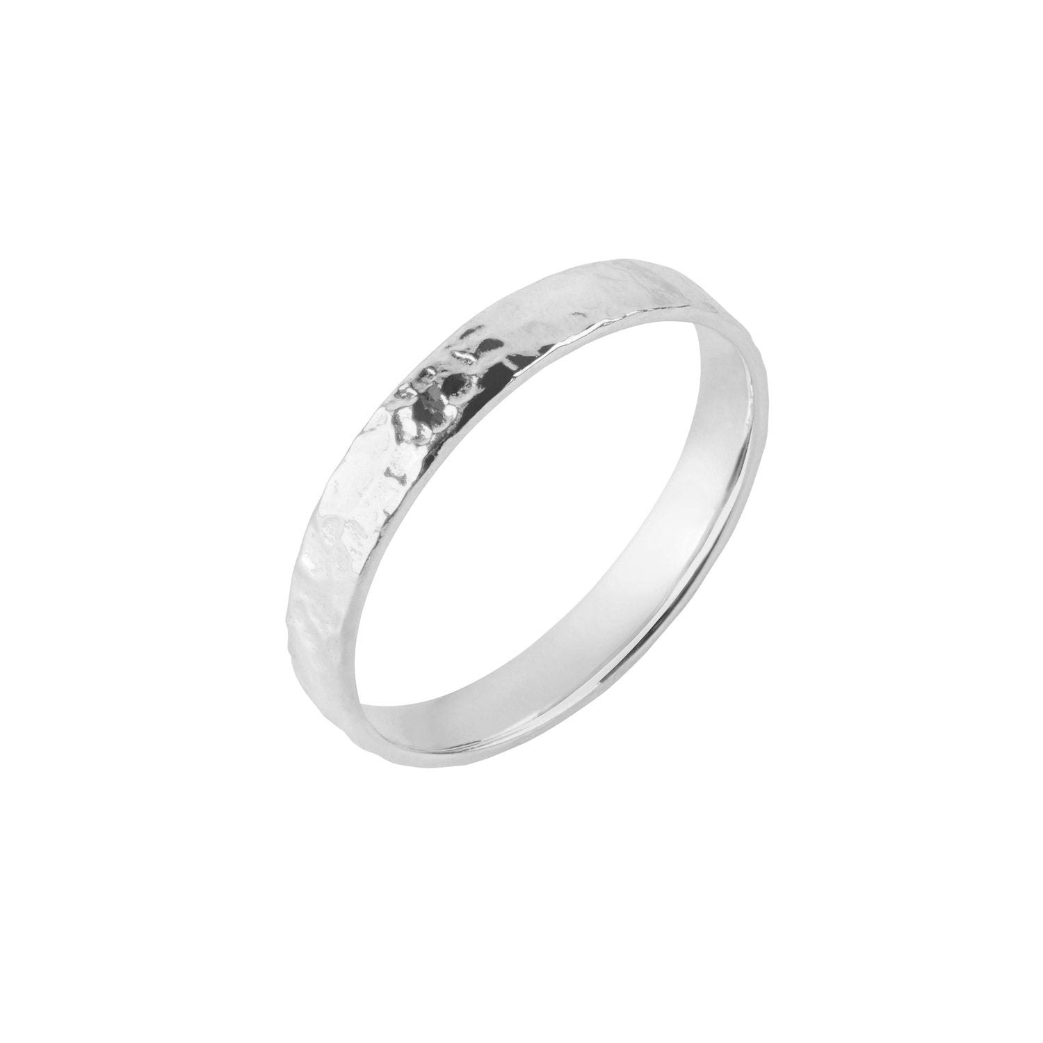 Hammered Band Ring 9k White Gold