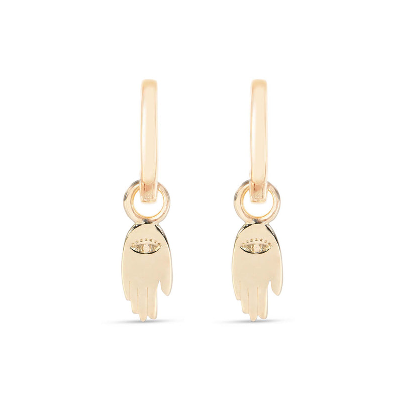 Hand of Fatima Engraved Hoop Earrings 9k Gold