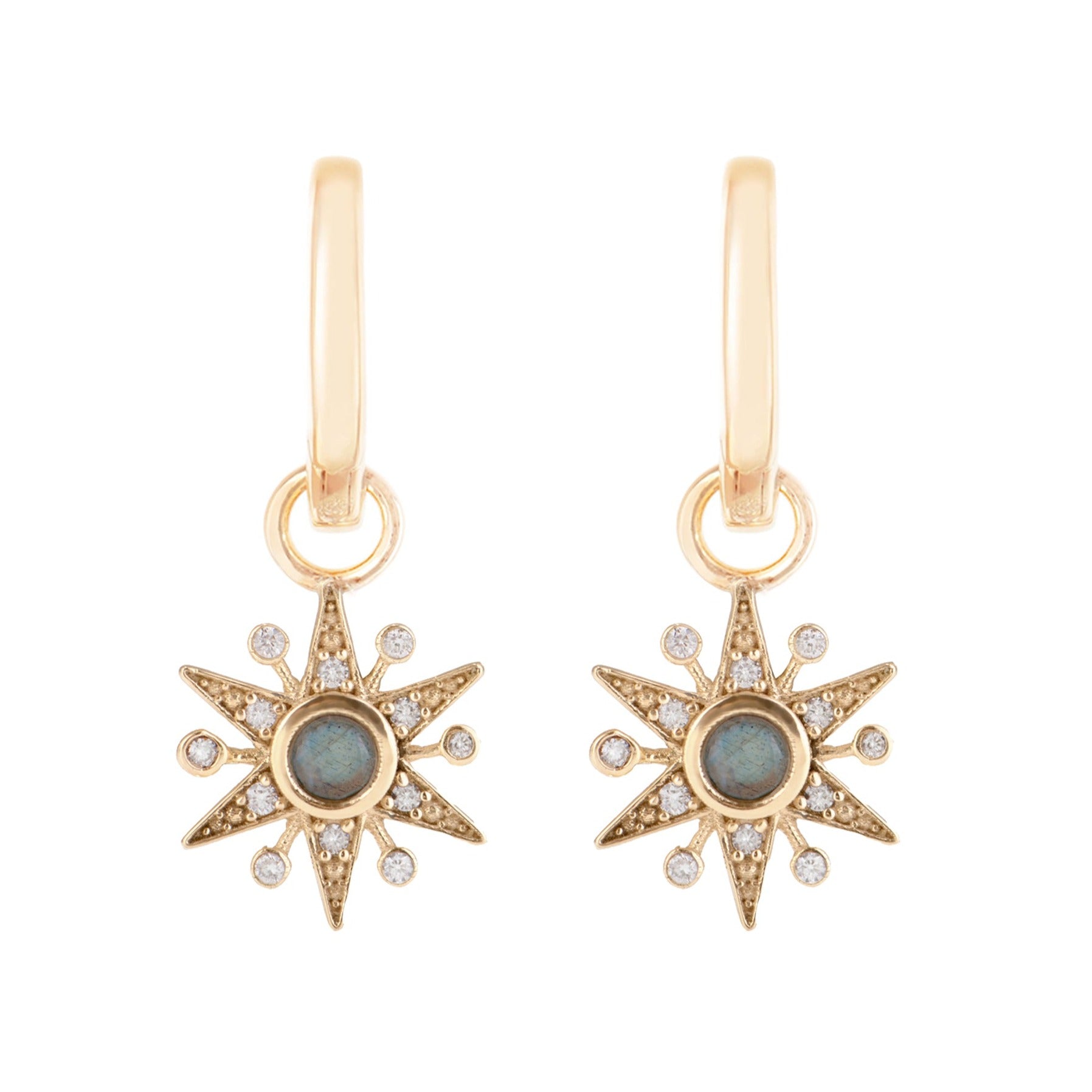 Limited Edition Diamond & Labradorite Star Hoop Earrings 9k Gold