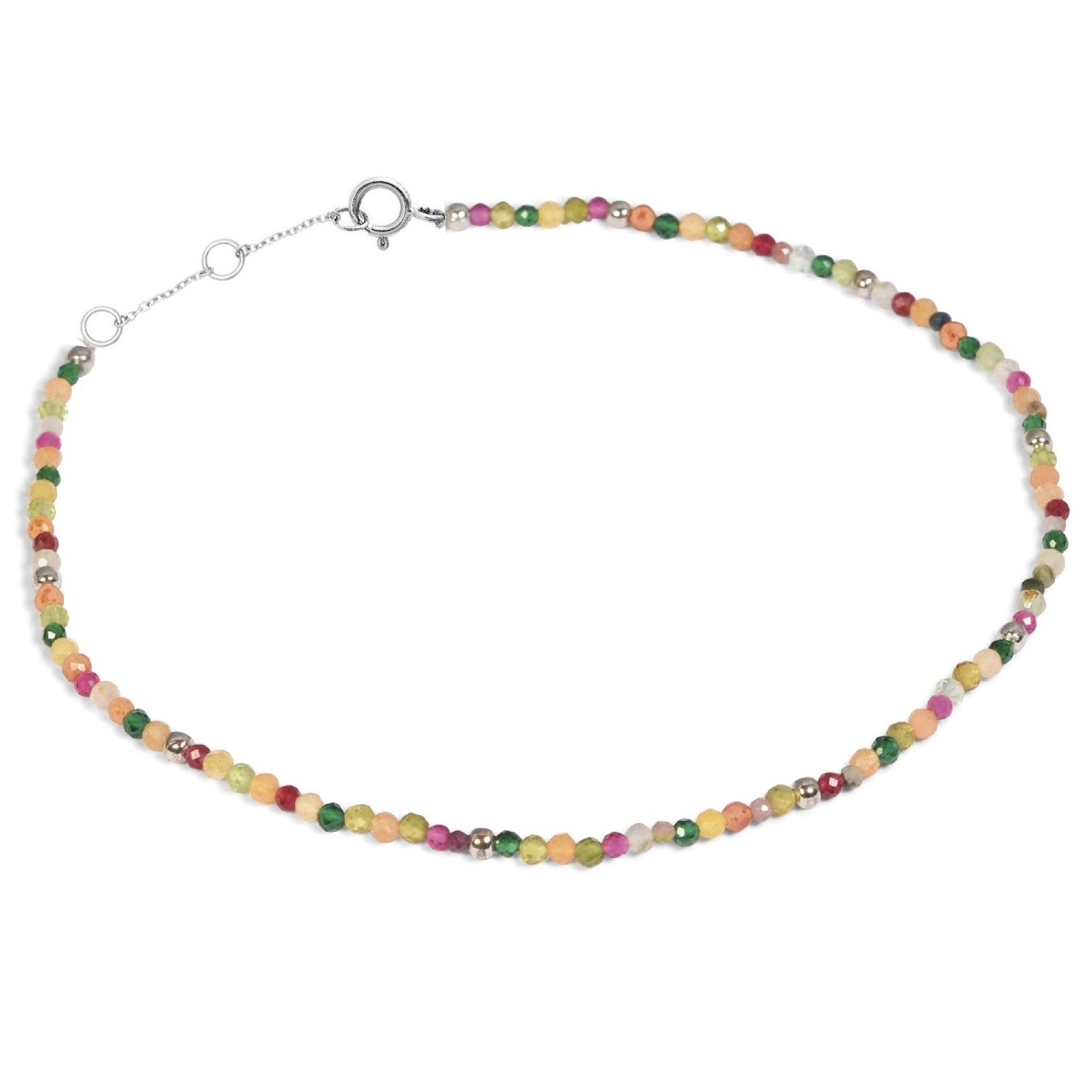 Multi Semi-Precious Stone Beaded Bracelet Sterling Silver