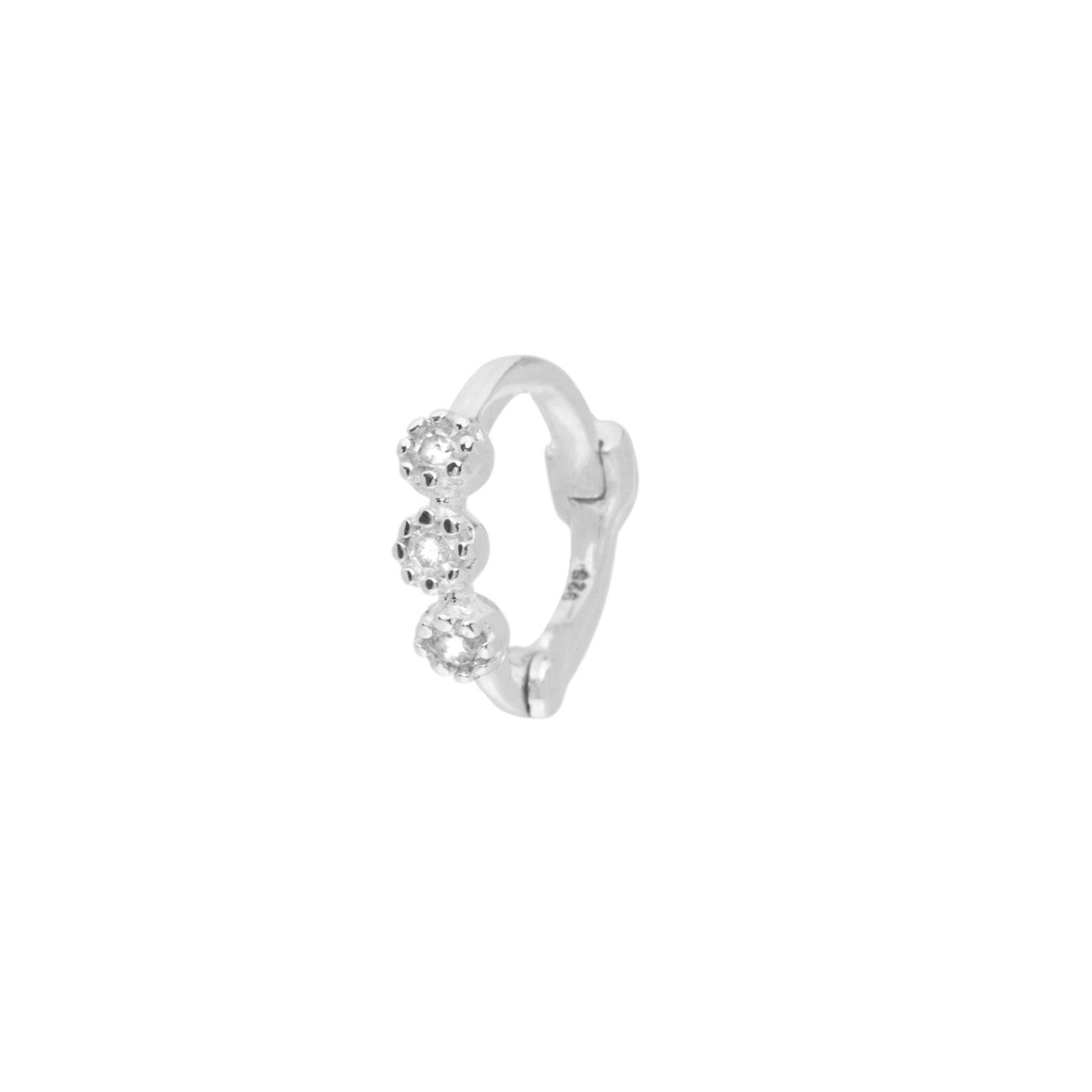 Mini Diamond Trilogy Huggie Hoop Earring Sterling Silver