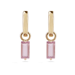 Pink Tourmaline Baguette Hoop Earrings 9k Gold