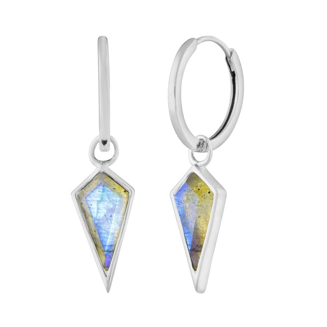 Labradorite Rhombus Hoop Earrings Sterling Silver