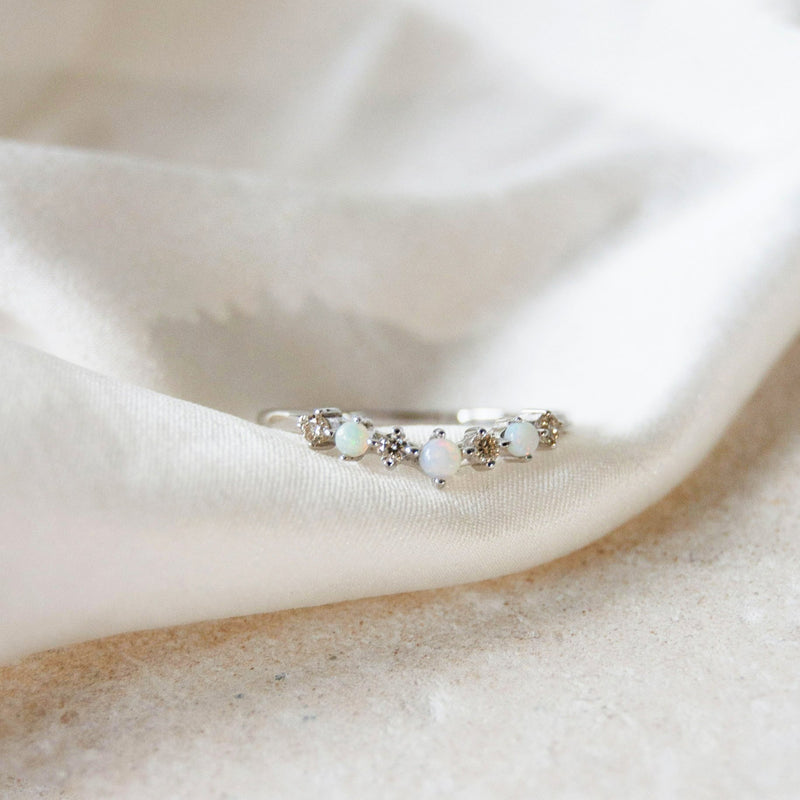 Opal & Diamond Wishbone Ring Sterling Silver