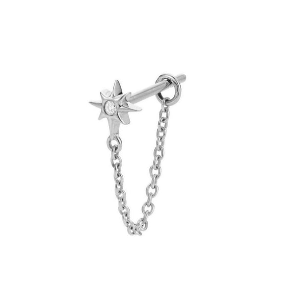 Diamond North Star Stud Earring Chain Sterling Silver